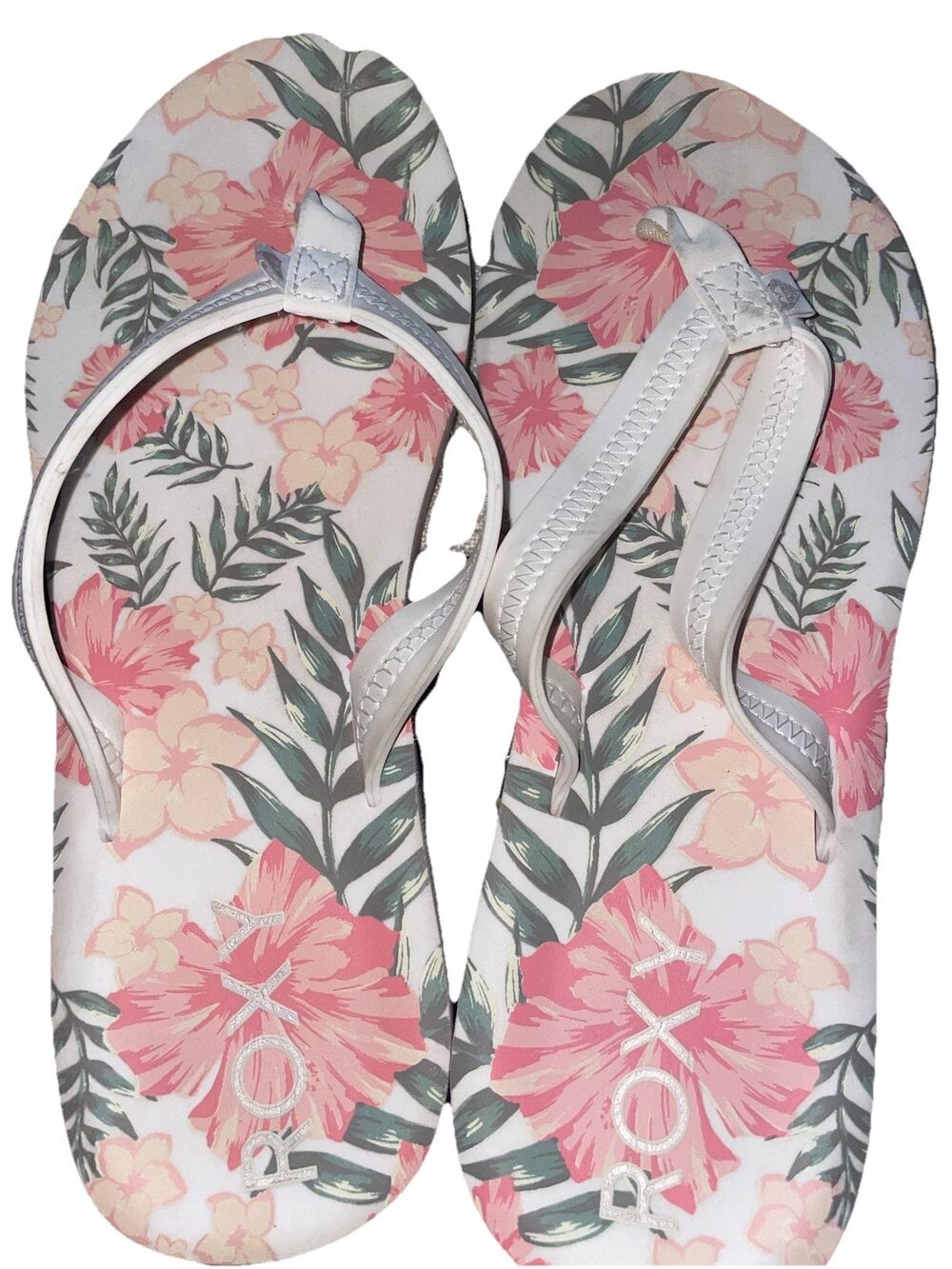 Roxy Women’s Summer Flip Flop Floral Sandals Sz 6.5-7 ROXY Pink And Green